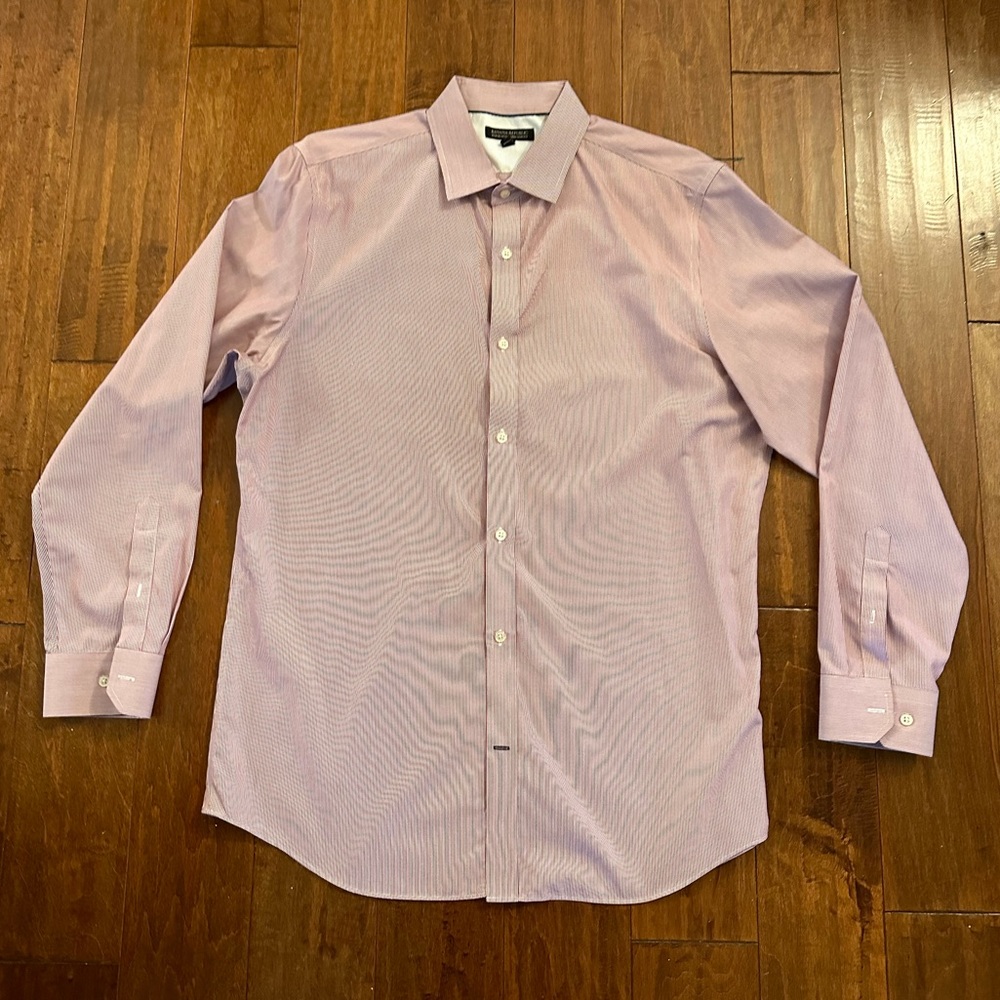 Banana Republic Red Striped Long Sleeve Button Down Collared Dress Shirt Sz XL